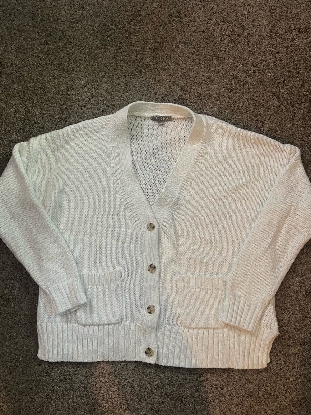 J. Crew Cream Button-Up Cotton Knit Cardigan